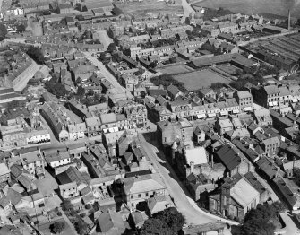Annan, general view, showing High Street and Lady Street.  Oblique aerial photograph taken facing north.