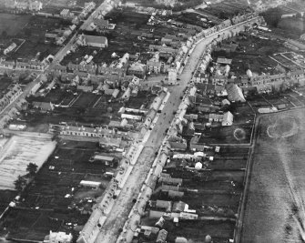 Dufftown, general view, showing Conval Street and the Clock Tower.  Oblique aerial photograph taken facing east.