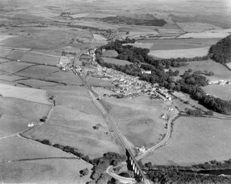 Glenluce, general view, showing Main Street and Lady Stair Park.  Oblique aerial photograph taken facing east.