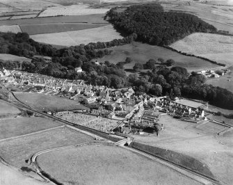 Glenluce, general view, showing Main Street and Old Luce Parish Church, Church Street.  Oblique aerial photograph taken facing south-east.