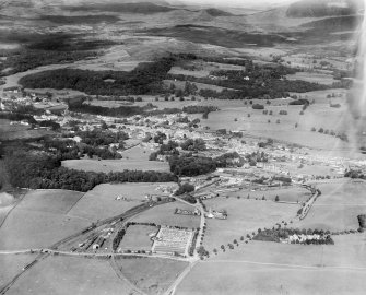Newton Stewart, general view, showing Blairmount Park and Bower Wood.  Oblique aerial photograph taken facing north-east.