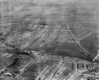 Carntyne Housing Estate and Haghill, Glasgow.  Oblique aerial photograph taken facing east.