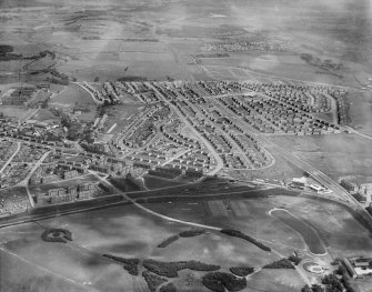 Carntyne Housing Estate and Alexandra Park, Glasgow.  Oblique aerial photograph taken facing south-east.