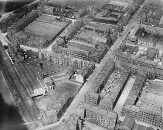 James Hendry Laminated Leather Works, Newhall Street and Clyde Thread Works, Main Street, Glasgow.  Oblique aerial photograph taken facing north-west.