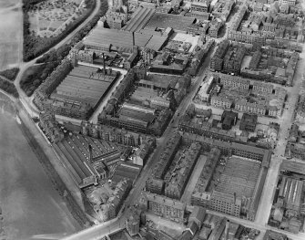 James Hendry Laminated Leather Works, Newhall Street and Clyde Thread Works, Main Street, Glasgow.  Oblique aerial photograph taken facing north.