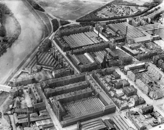 James Hendry Laminated Leather Works, Newhall Street and Clyde Thread Works, Main Street, Glasgow.  Oblique aerial photograph taken facing west.
