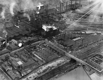 Colvilles Ltd. Dalzell Steel Works, Park Street, Motherwell.  Oblique aerial photograph taken facing east.