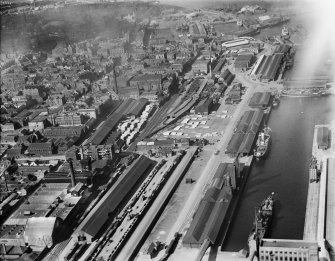Garland and Roger Ltd. Timber Yard, Baltic Street, Leith, Edinburgh.  Oblique aerial photograph taken facing west.