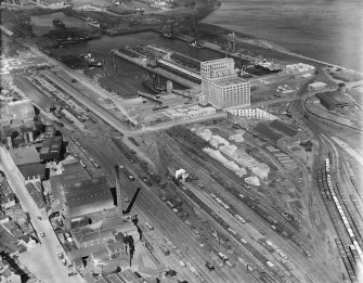Edinburgh Dock and railway sidings, Leith, Edinburgh.  Oblique aerial photograph taken facing north.