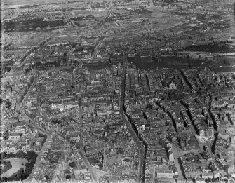 Edinburgh, general view, showing Nicholson Street and Waverley Station.  Oblique aerial photograph taken facing north.