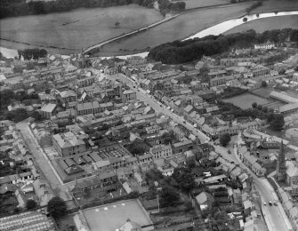 Annan, general view, showing High Street and Ednam Street.  Oblique aerial photograph taken facing west.
