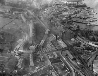Port Glasgow, general view, showing Gourock Ropework Co. Ltd., Bay Street and Docks.  Oblique aerial photograph taken facing west.
