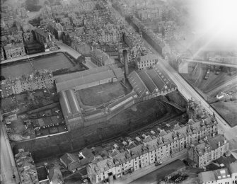 Weaving Factory, Lynedoch Street, Greenock.  Oblique aerial photograph taken facing north-east.