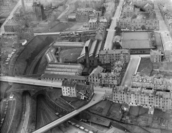 Weaving Factory, Lynedoch Street, Greenock.  Oblique aerial photograph taken facing west.