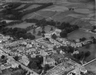 Dollar Academy and Parish Church of St Columba, Dollar.  Oblique aerial photograph taken facing west.