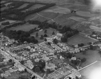 Dollar Academy and Parish Church of St Columba, Dollar.  Oblique aerial photograph taken facing north-west.