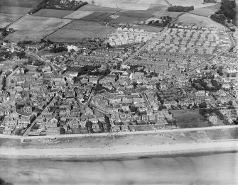 Leven, general view, showing Promenade and Waggon Road.  Oblique aerial photograph taken facing north-west.