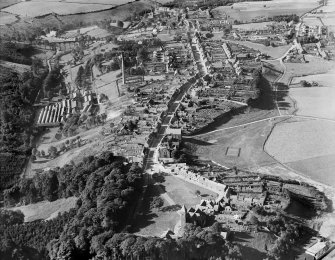 Leslie, general view, showing High Street and Fettykil Paper Mill.  Oblique aerial photograph taken facing west.