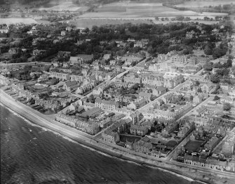 Broughty Ferry, general view, showing Grove Academy and St Stephen's Church.  Oblique aerial photograph taken facing north.