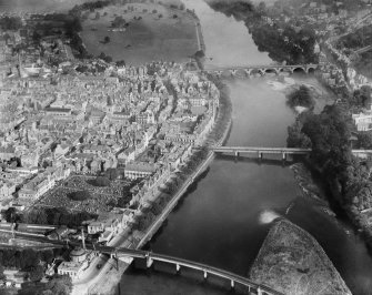 Perth, general view, showing the Bridges and St John's Kirk of Perth.  Oblique aerial photograph taken facing north.