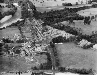 Blair Atholl, general view, showing Village Hall and Blair Atholl Station.  Oblique aerial photograph taken facing north-west.