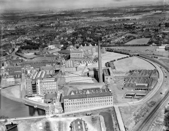 J and P Coats Ltd. Ferguslie Mills Thread Works, Paisley.  Oblique aerial photograph taken facing east.