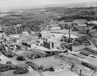 J and P Coats Ltd. Ferguslie Mills Thread Works, Paisley.  Oblique aerial photograph taken facing east.