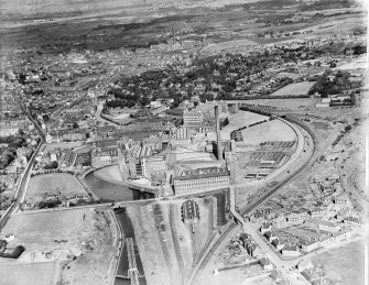 J and P Coats Ltd. Ferguslie Mills Thread Works, Paisley.  Oblique aerial photograph taken facing east.