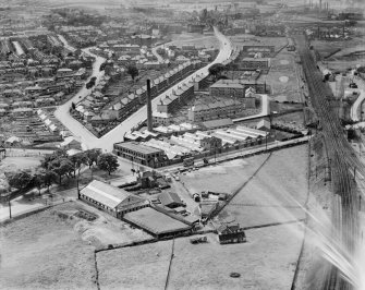 Glasgow, general view, showing Richmond Park Laundry, Cambuslang Road and Hamilton Road.  Oblique aerial photograph taken facing west.