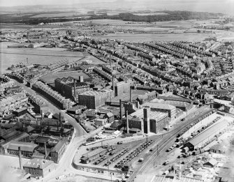 Barry, Ostlere and Shepherd Ltd. Rosslyn and Lorne Linoleum Works, Kirkcaldy.  Oblique aerial photograph taken facing north-east.