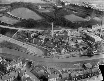 Sandeman Brothers Ruchill Oil Works, Murano Street, Maryhill, Glasgow.  Oblique aerial photograph taken facing east.  This image has been produced from a damaged negative.