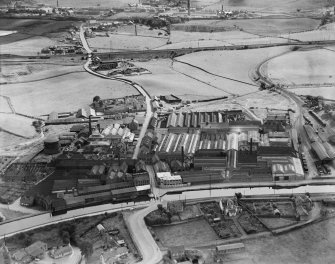 Smith and Wellstood Ltd. Columbian Stove Works, Bonnybridge.  Oblique aerial photograph taken facing south-east.