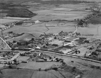 Smith and Wellstood Ltd. Columbian Stove Works, Bonnybridge.  Oblique aerial photograph taken facing east.