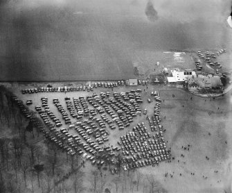 Car parking area, launch of the Queen Mary, River Clyde, Glasgow.  Oblique aerial photograph.