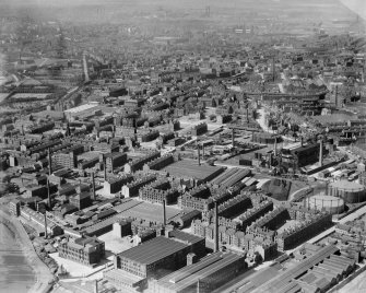 Glasgow, general view, showing Old Dalmarnock Road and Glasgow Green.  Oblique aerial photograph taken facing north.