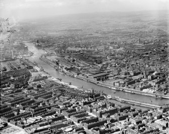 Glasgow, general view, showing Queen's Dock and Kelvingrove Museum and Art Gallery.  Oblique aerial photograph taken facing north.  This image has been produced from a damaged negative.