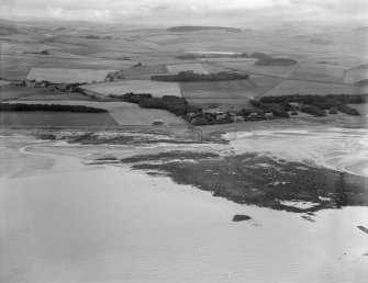 Ardrossan, general view, showing Eglinton Road and Burnfoot Bridge.  Oblique aerial photograph taken facing north-east.