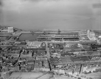 Edinburgh Dock and Salamander Place, Leith, Edinburgh.  Oblique aerial photograph taken facing north-east.