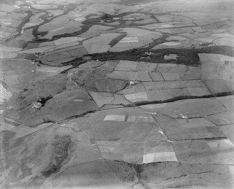 Glenapp Estate, general view, showing Downan Burn and Glenapp Castle Grounds.  Oblique aerial photograph taken facing east.
