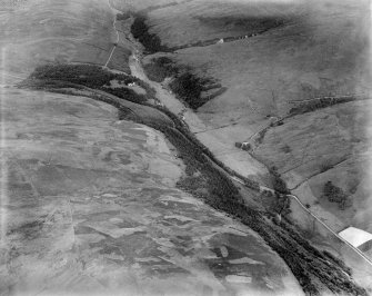 Glenapp Estate, general view, showing Water of App and Glen App.  Oblique aerial photograph taken facing east.