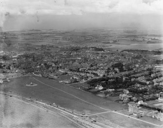 Ayr, general view, showing Low Green and Ayr Racecourse.  Oblique aerial photograph taken facing east.