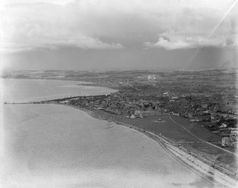 Ayr, general view, showing Low Green and South Pier.  Oblique aerial photograph taken facing north-east.