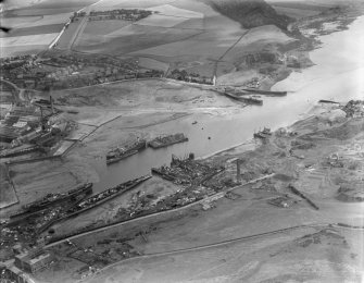 Thomas Ward and Sons Shipbreaking Yard, Inverkeithing.  Oblique aerial photograph taken facing east.