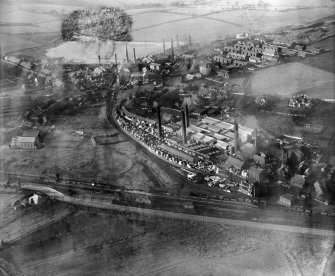 General Refractories Glenboig Union Fireclay Co. Star Fireclay Works, Glenboig.  Oblique aerial photograph taken facing west.  This image has been produced from a damaged negative.