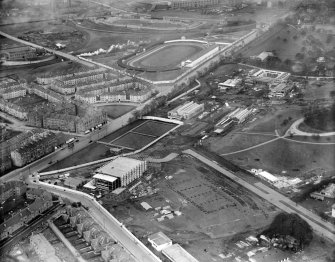 Concert Hall and Palace of Arts, 1938 Empire Exhibition, Bellahouston Park, Glasgow, under construction.  Oblique aerial photograph taken facing north-east.