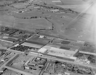 Falkirk Golf Course and R and A Main Ltd. Gothic Works, Glasgow Road, Camelon, Falkirk.  Oblique aerial photograph taken facing north.