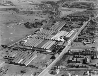 R and A Main Ltd. Gothic Works, Glasgow Road, Camelon, Falkirk.  Oblique aerial photograph taken facing east.