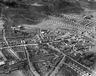 Falkirk, general view, showing Merchiston Avenue and Grahams Road.  Oblique aerial photograph taken facing west.