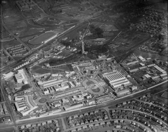 1938 Empire Exhibition, Bellahouston Park, Glasgow, under construction.  Oblique aerial photograph taken facing north-east.