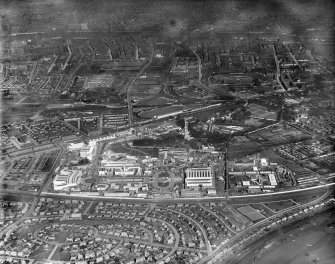 1938 Empire Exhibition, Bellahouston Park, Glasgow, under construction.  Oblique aerial photograph taken facing north.